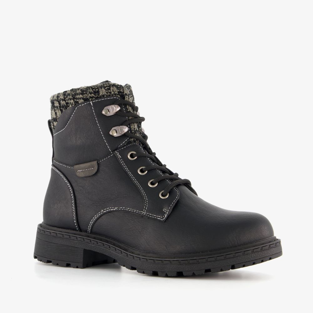 Blue Box dames veterboots met gebreid detail zwart
