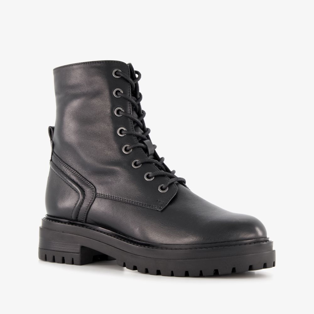 Harper leren dames veterboots zwart