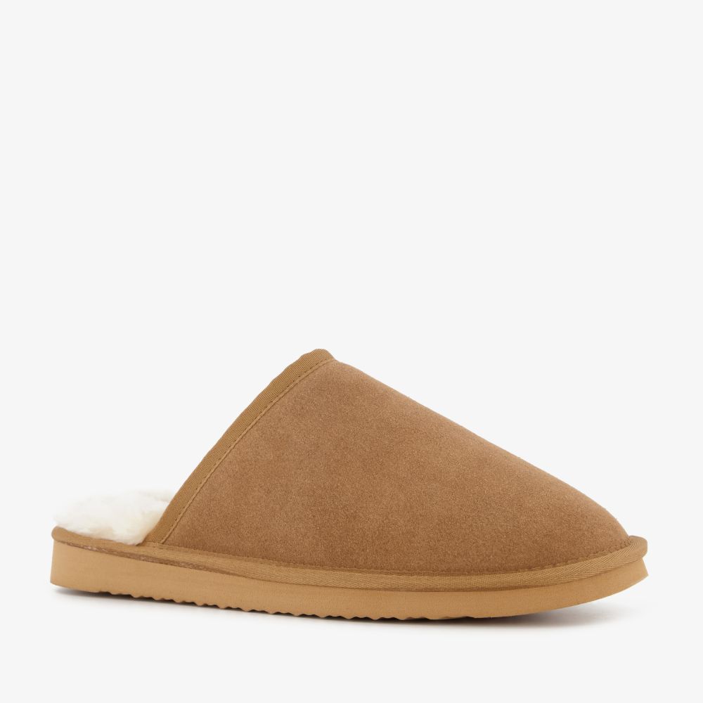 Hush Puppies suède heren instap pantoffels cognac