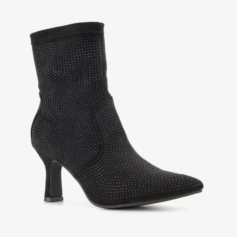 Nova dames glitter enkellaarsjes met hak zwart
