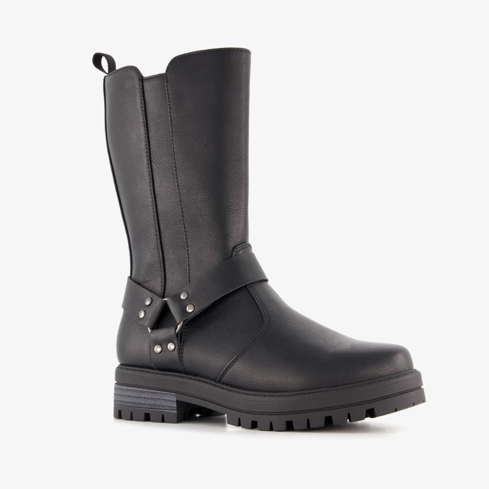 Blue Box hoge meisjes biker laarzen met studs zwart