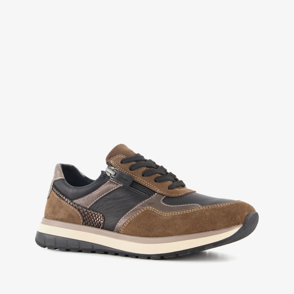 Hush Puppies leren dames sneakers zwart bruin
