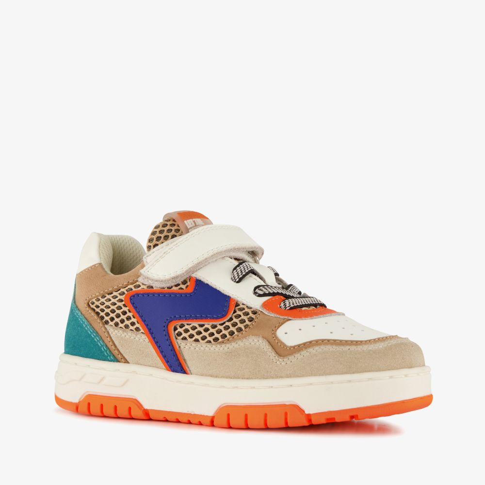 Braqeez leren jongens sneakers oranje blauw