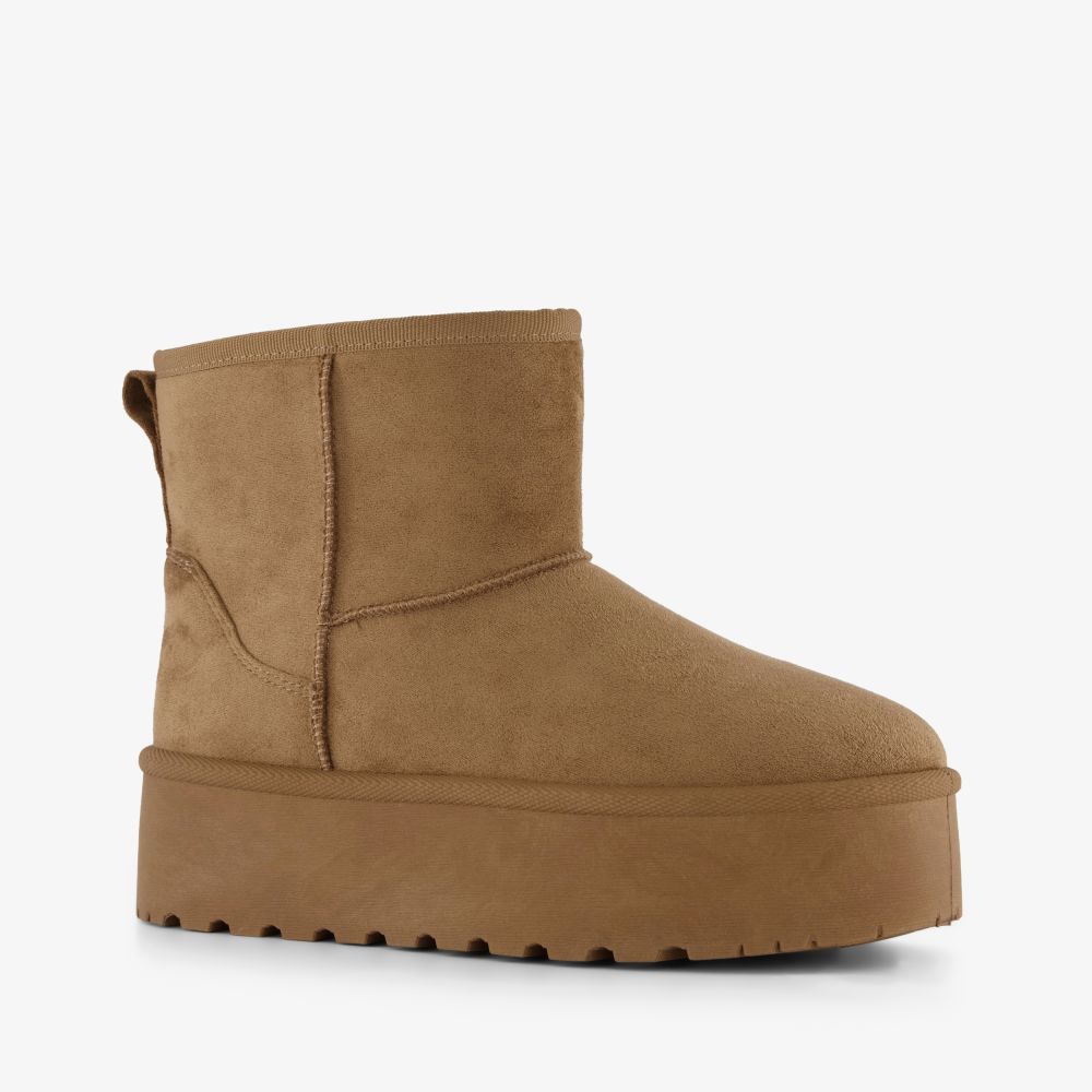 Blue Box gevoerde dames boots plateauzool cognac