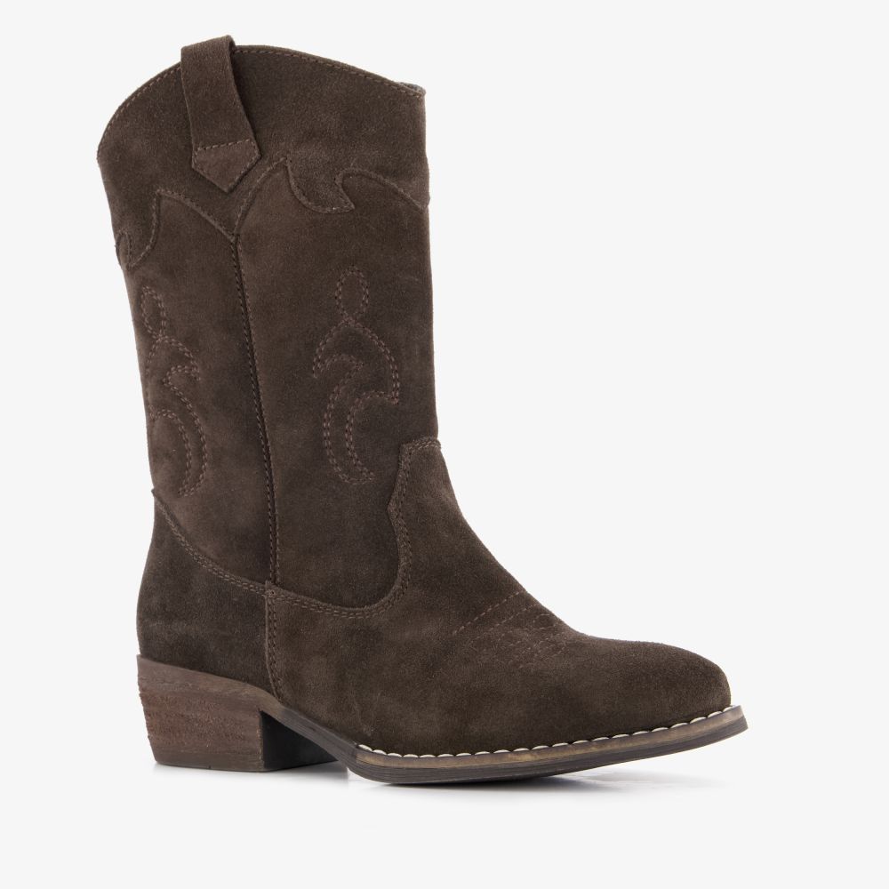 Groot suède meisjes cowboylaarzen donkerbruin