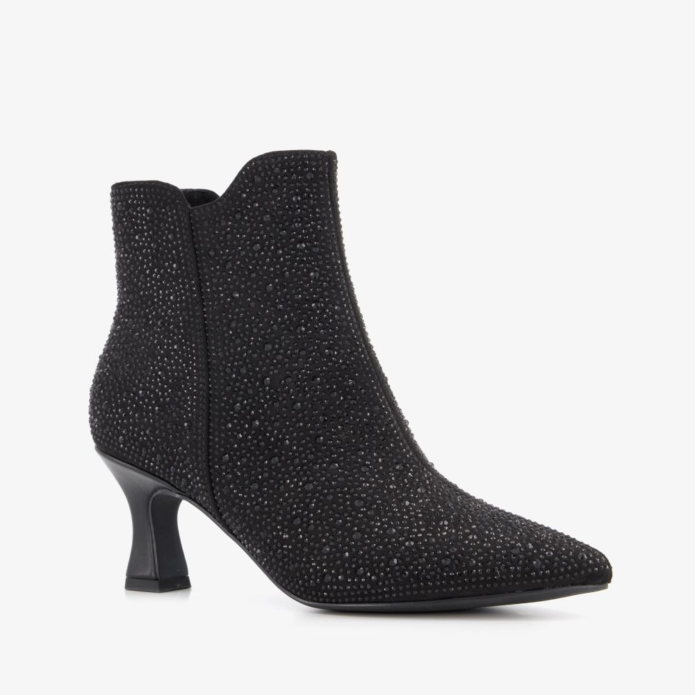 Nova dames glitter enkellaarsjes met hak zwart