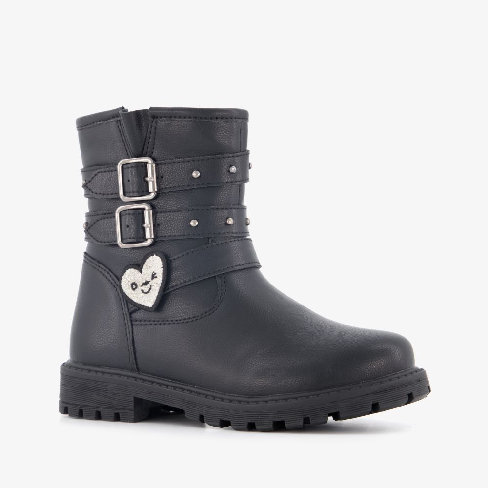 Blue Box meisjes biker boots met hartje zwart