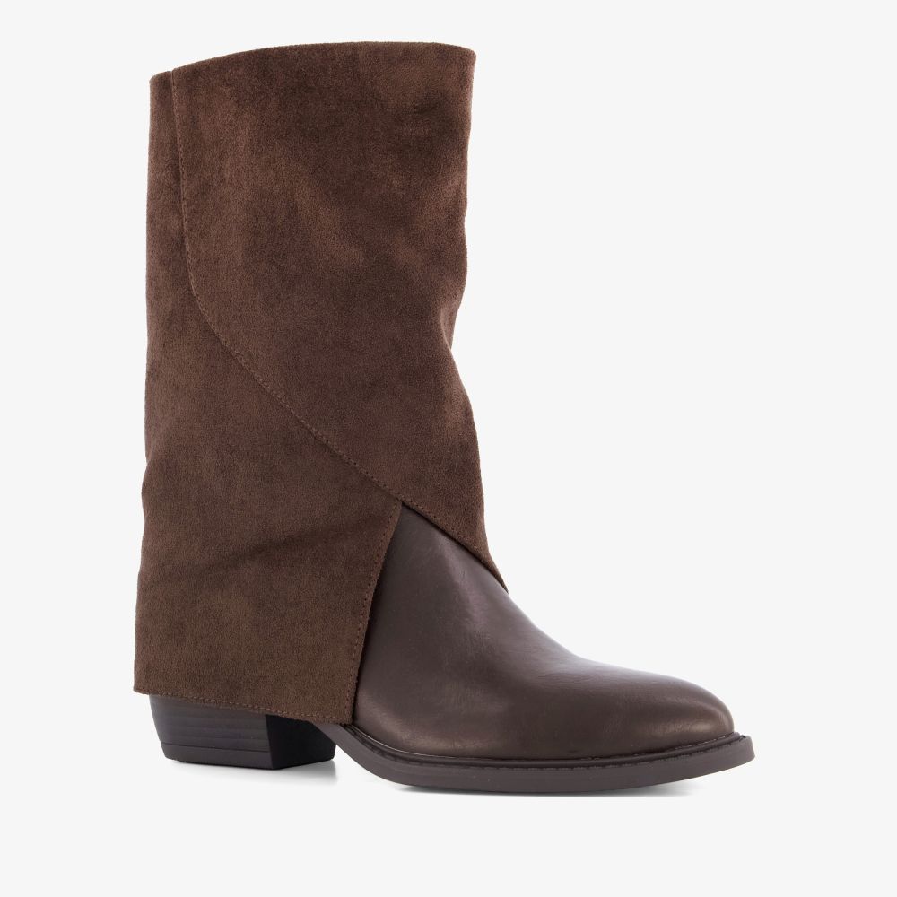 Nova slouchy dames cowboylaarzen met omslag bruin