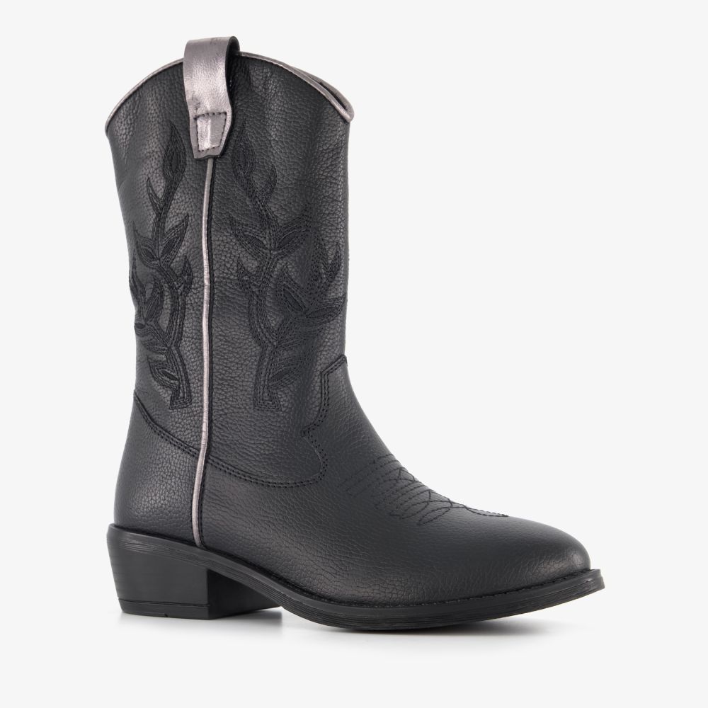 Groot leren meisjes cowboylaarsjes zwart