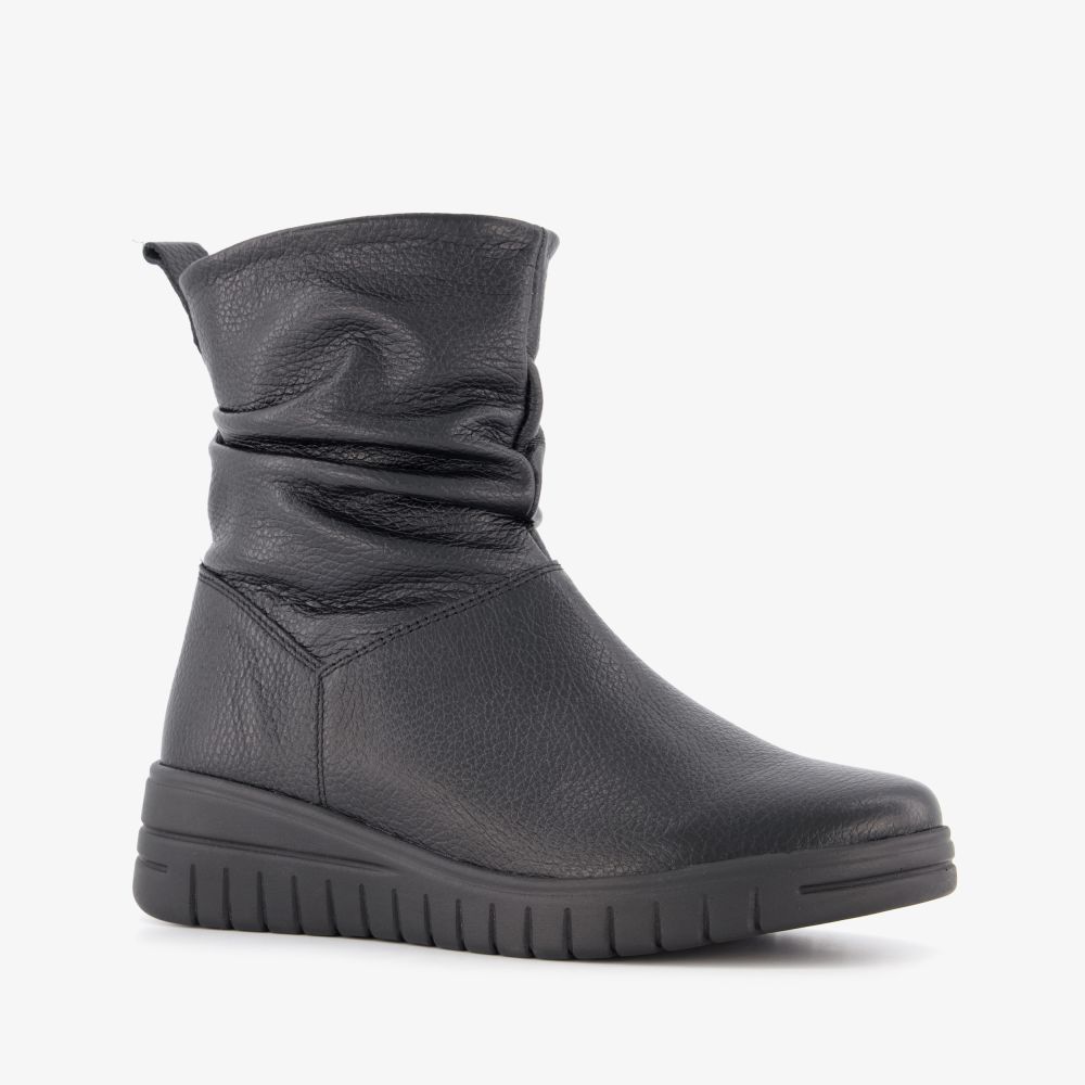 Hush Puppies leren dames enkellaarsjes zwart