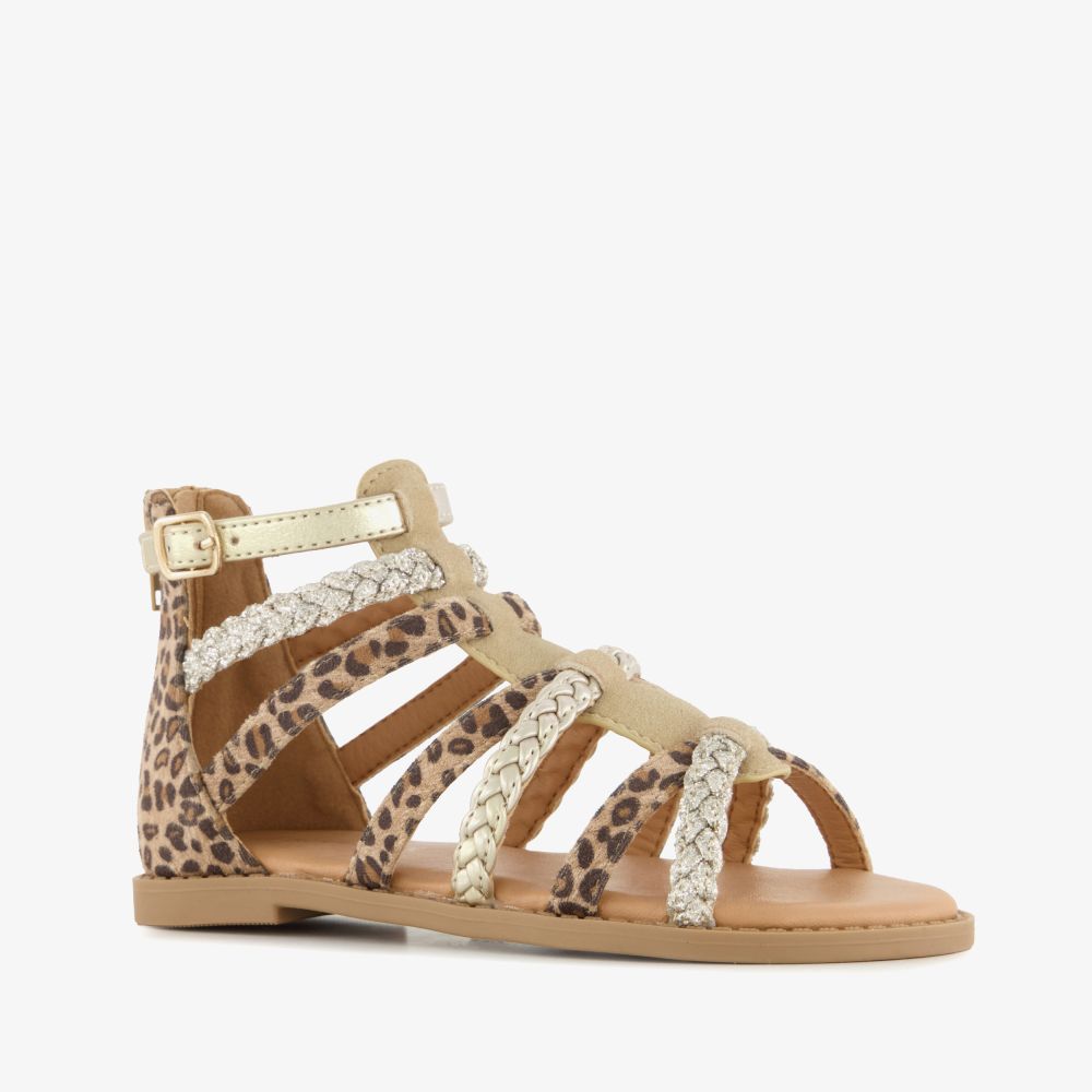 Blue Box Blue Bos meisjes sandalen met panterprint en glitters bruin