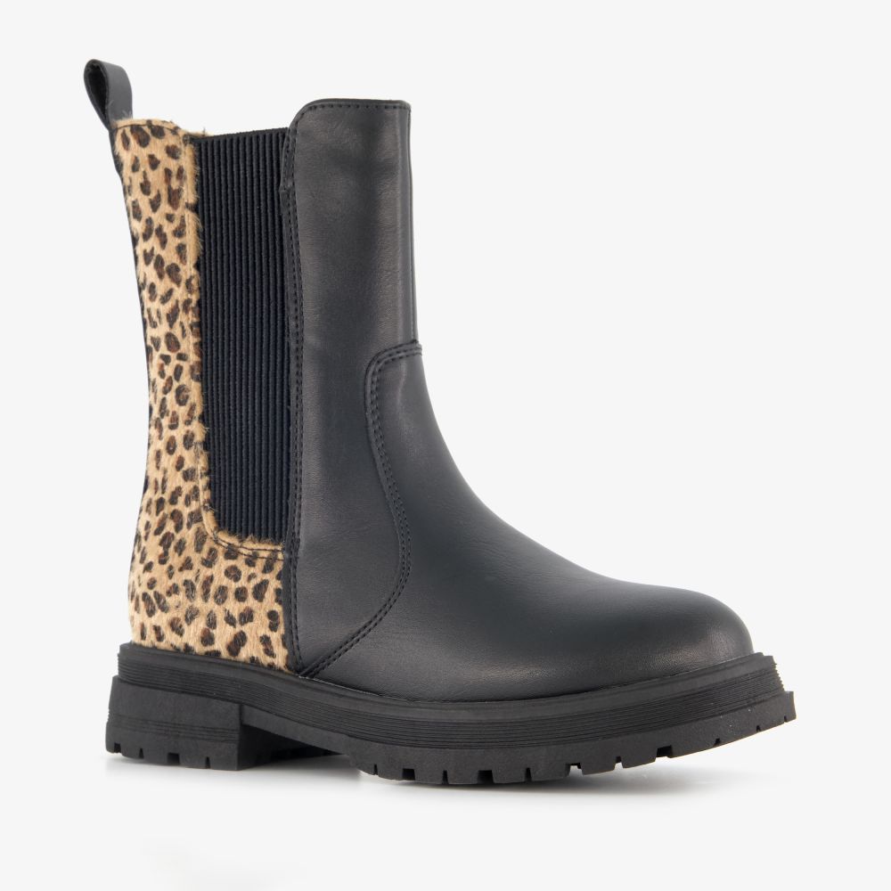 Blue Box meisjes Chelsea boot met luipaardprint zwart