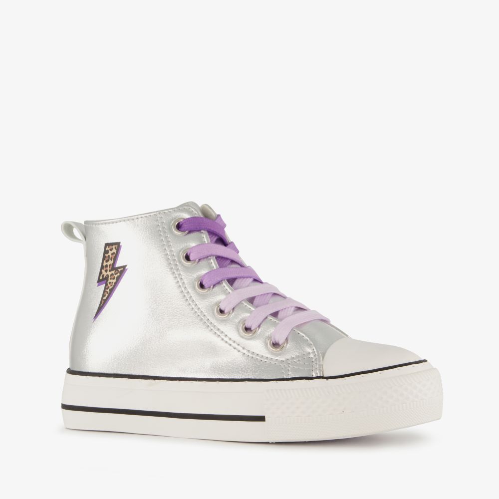 Blue Box hoge meisjes sneakers metallic zilver