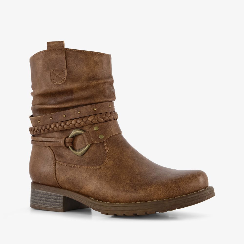 Blue Box dames enkellaarsjes met gesp en studs bruin