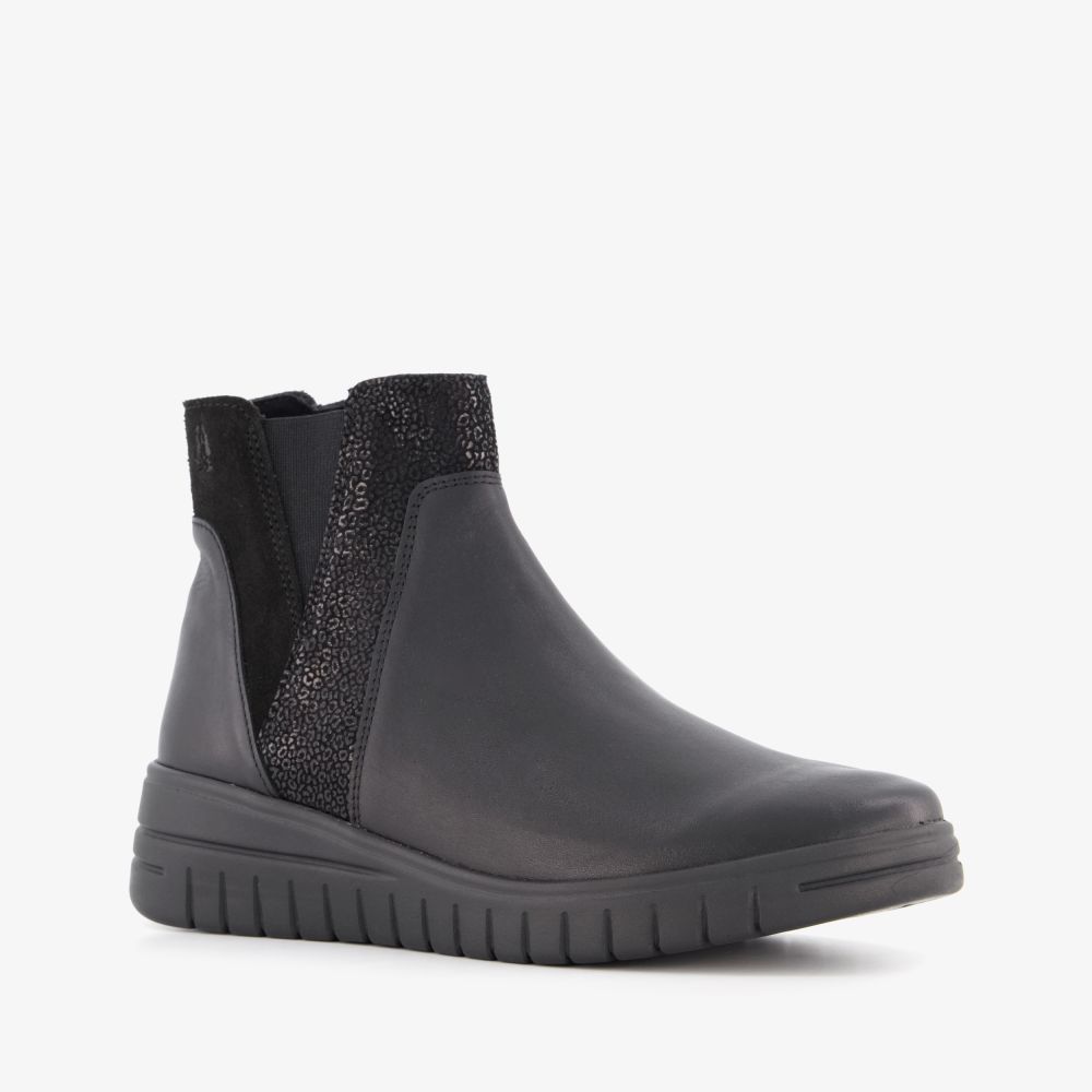 Hush Puppies leren dames enkellaarsjes zwart