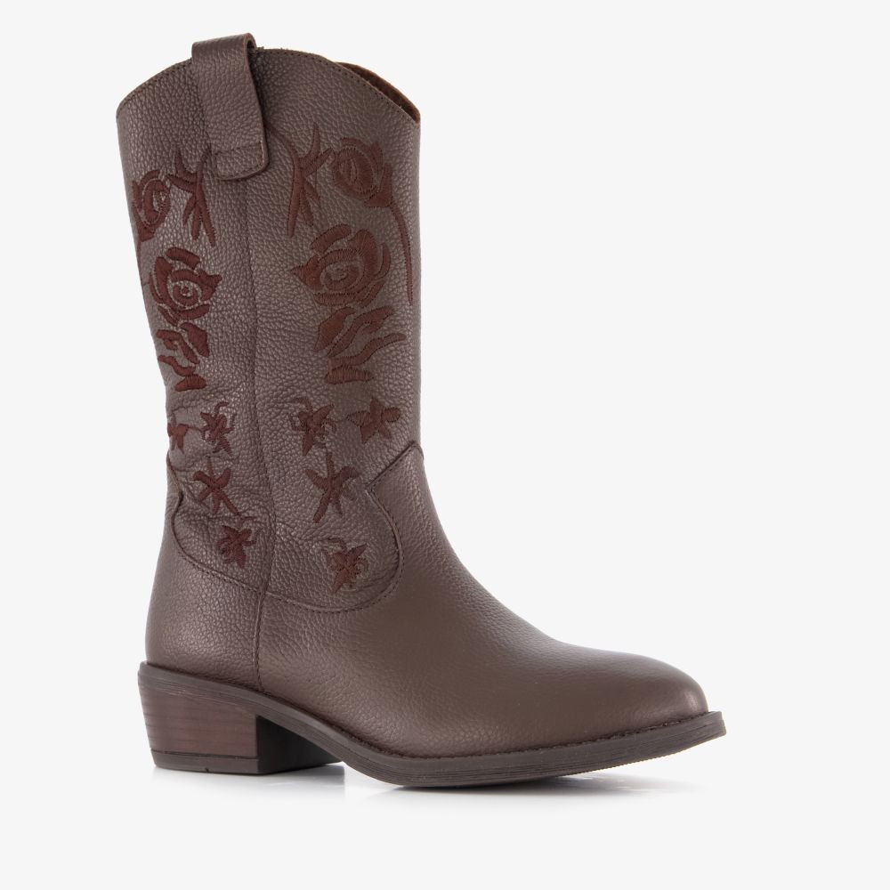 Groot leren meisjes cowboylaarzen met rozen bruin