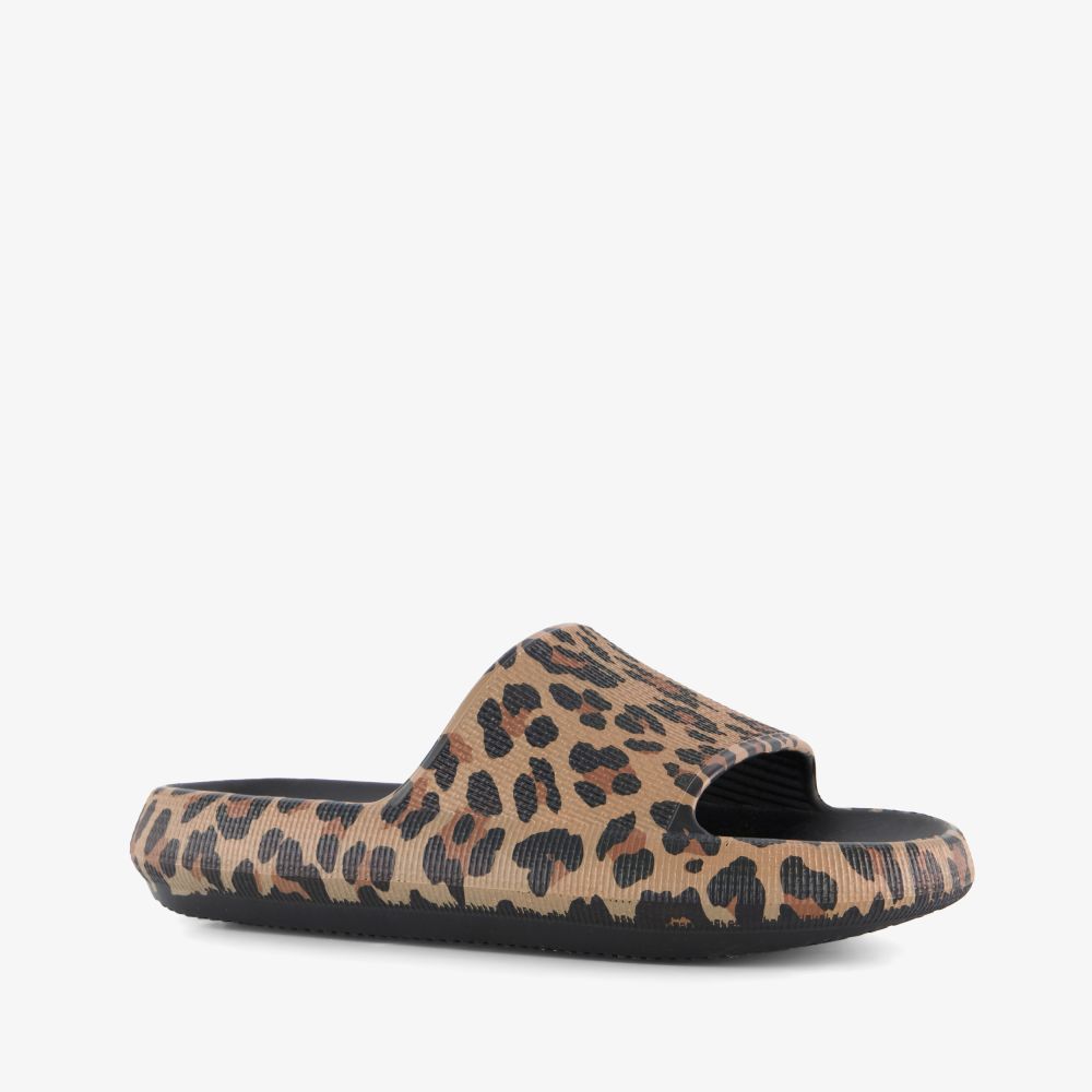 Scapino Dames badslippers met panterprint beige