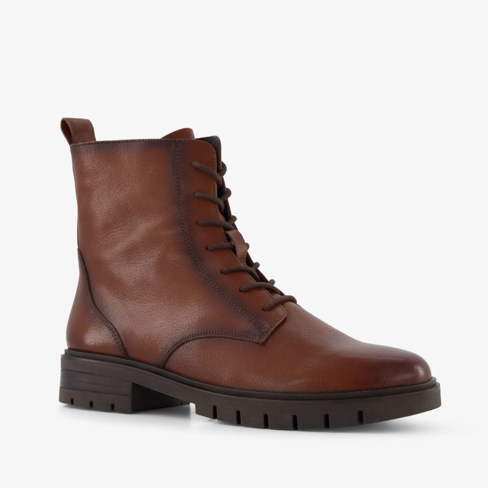 Hush Puppies leren dames veterboots cognac bruin