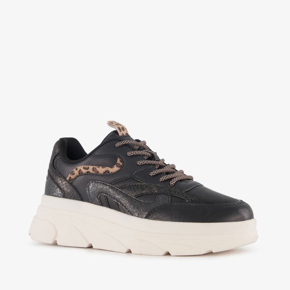 Blue Box dames dad sneakers met dierenprint zwart
