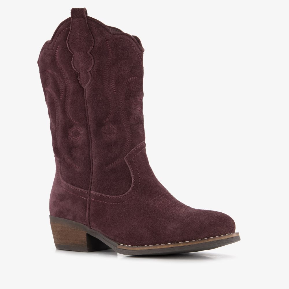 Groot suède meisjes cowboylaarzen bordeauxrood