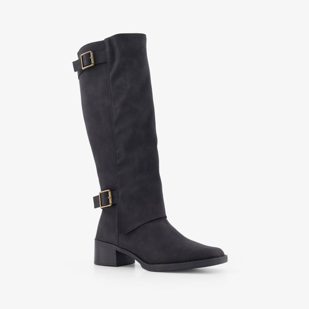 Blue Box hoge dames laarzen met sierbandjes zwart