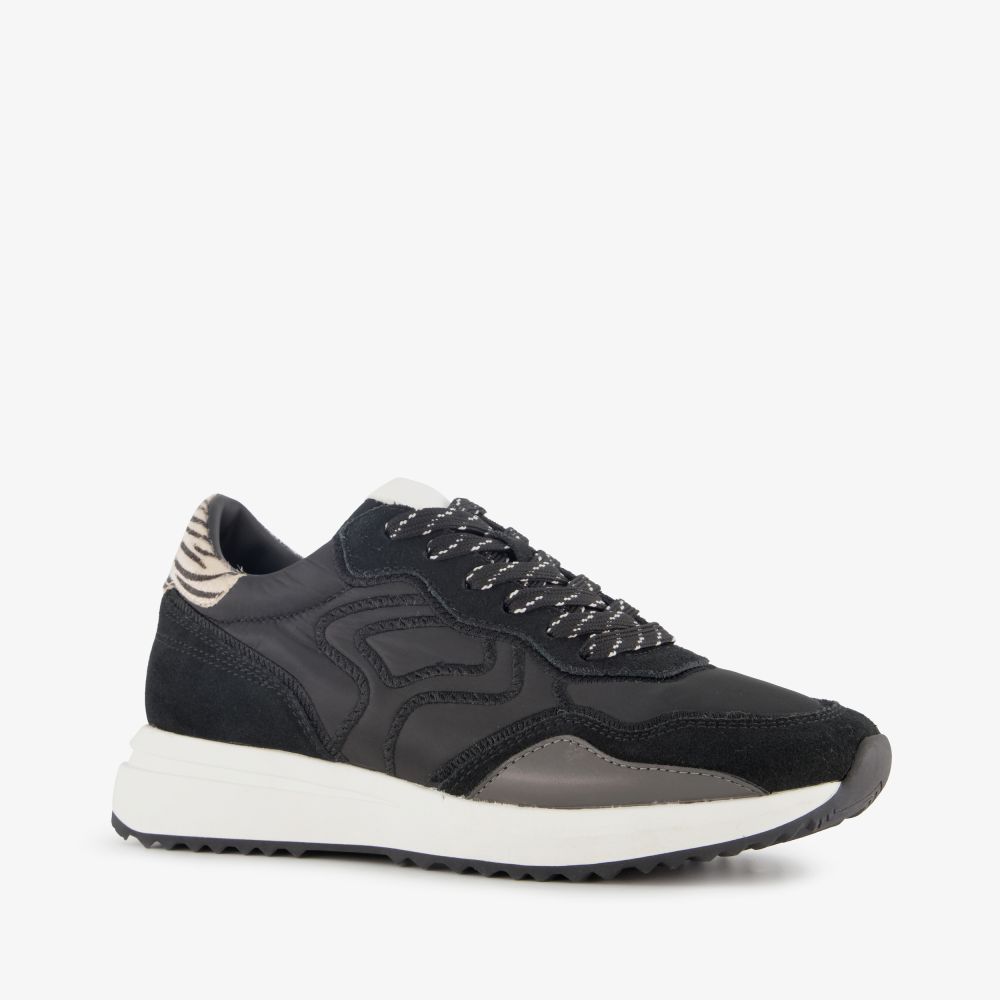 Hush Puppies suède dames sneakers met zebraprint details zwart