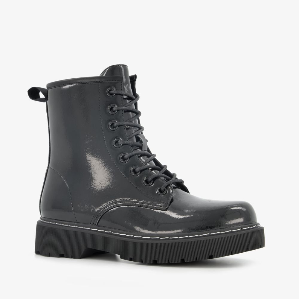 Blue Box lak dames veterboots zwart
