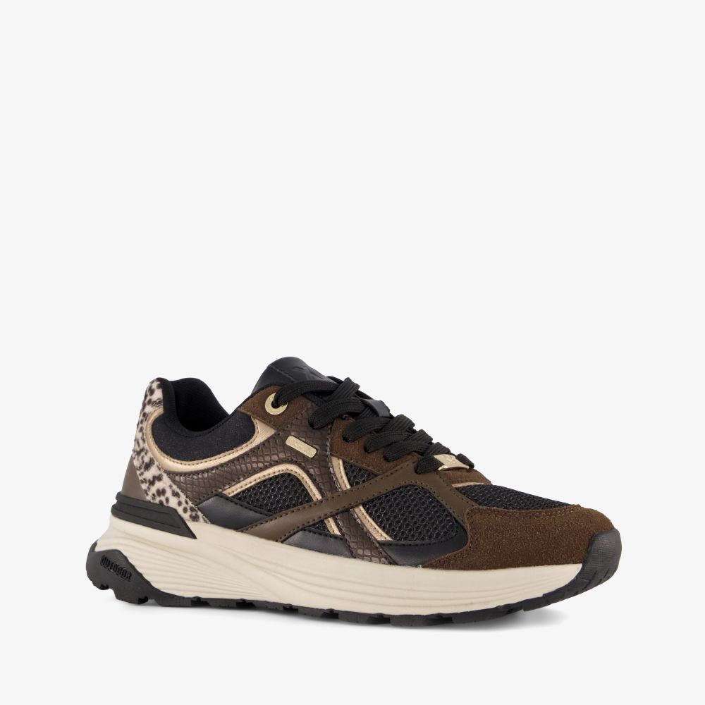 Mexx XX By Mexx dames sneakers met dierenprint bruin zwart