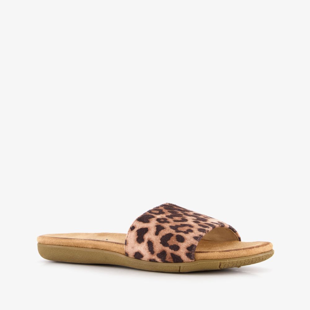 Blue Box dames slippers panterprint bruin