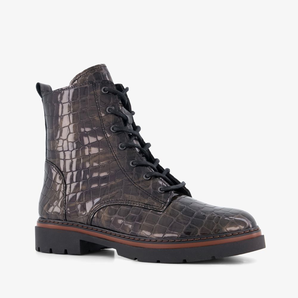 Hush Puppies leren croco dames veterboots bruin