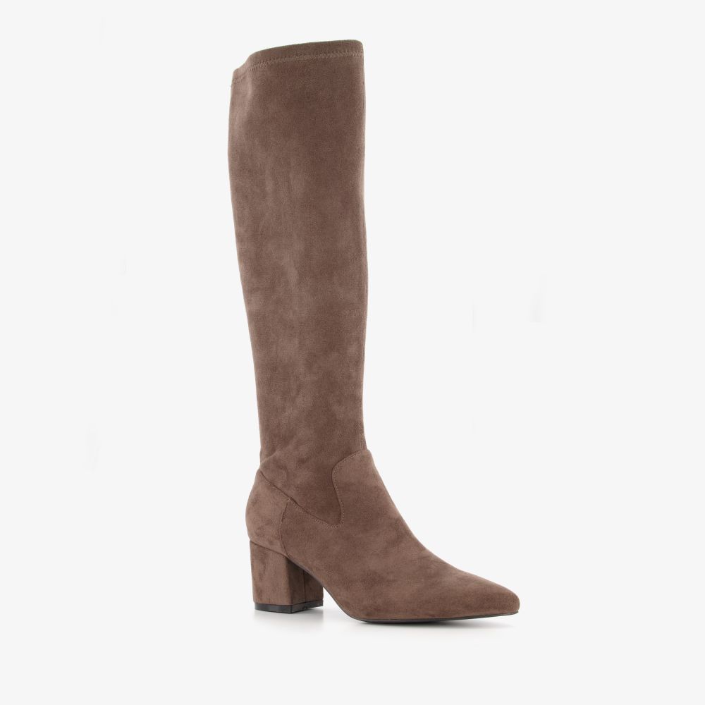 Nova dames stretchlaarzen met hak taupe