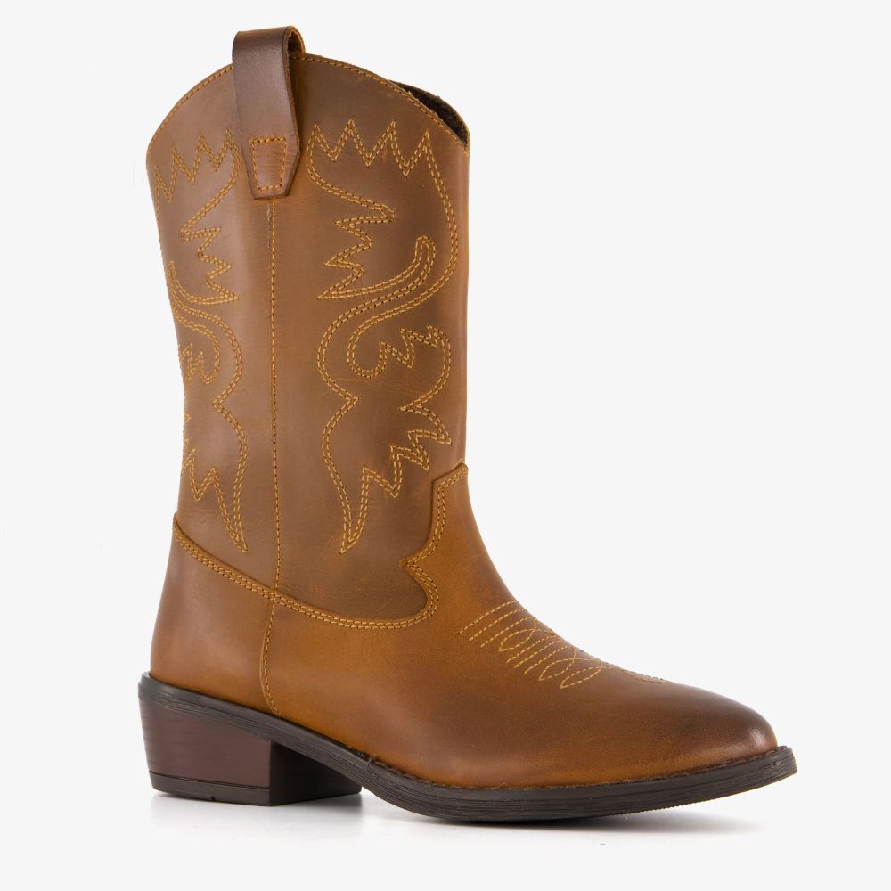 Groot leren meisjes cowboylaarzen cognac bruin
