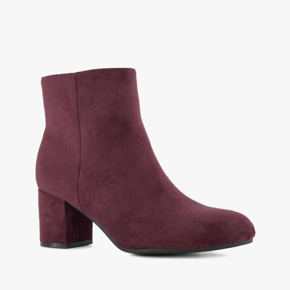 Nova dames enkellaarsjes met hak bordeauxrood