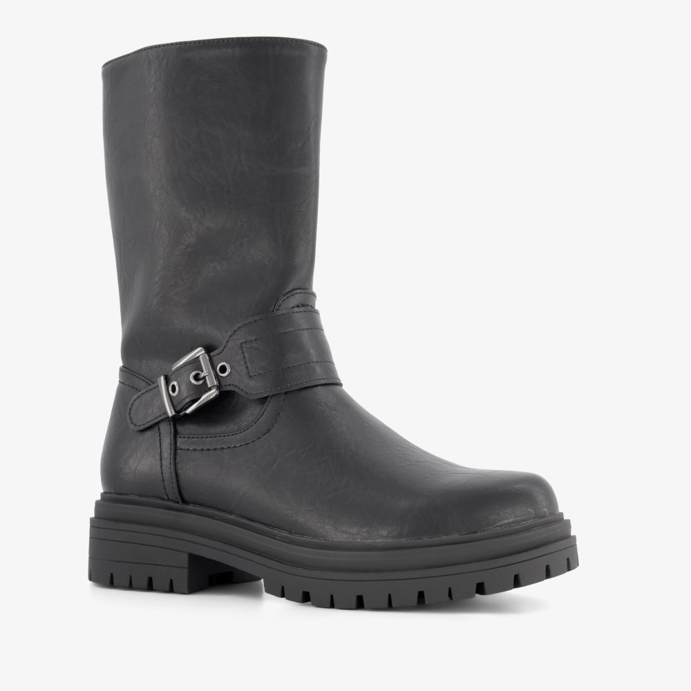 Blue Box dames biker boots met gesp zwart