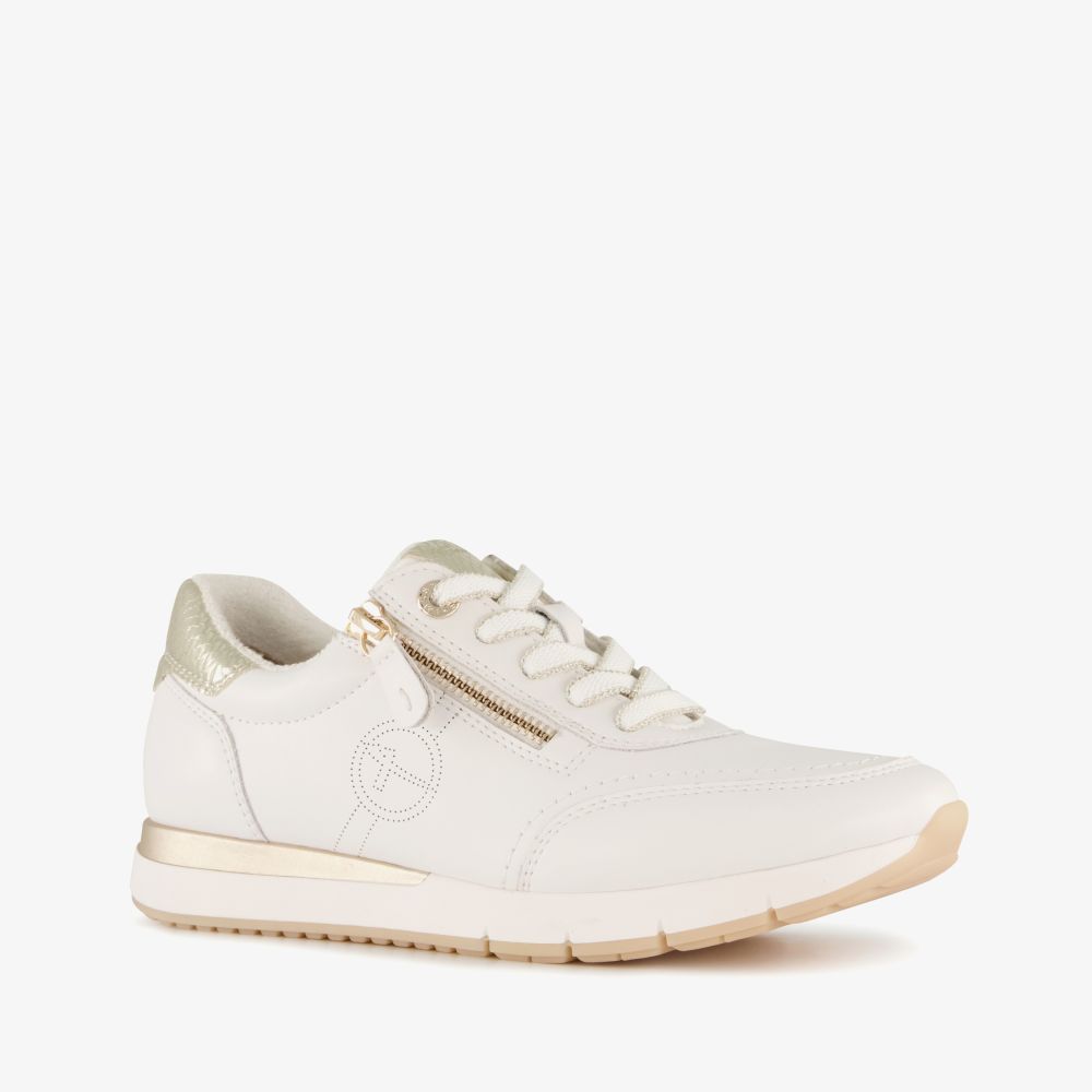 Tamaris Comfort leren dames sneakers wit goud