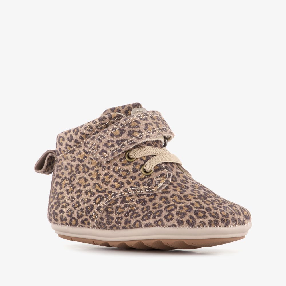 Groot leren babyschoenen met luipaardprint