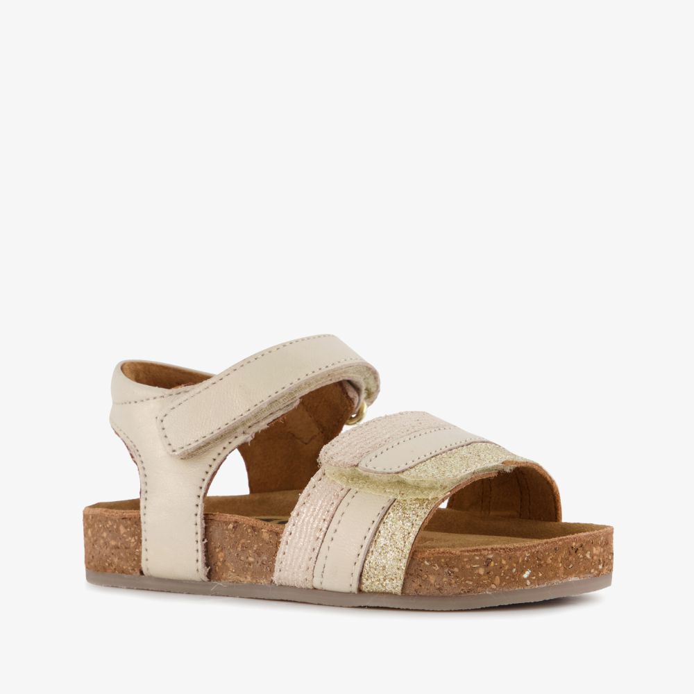 Groot leren meisjes sandalen met glitters goud beige