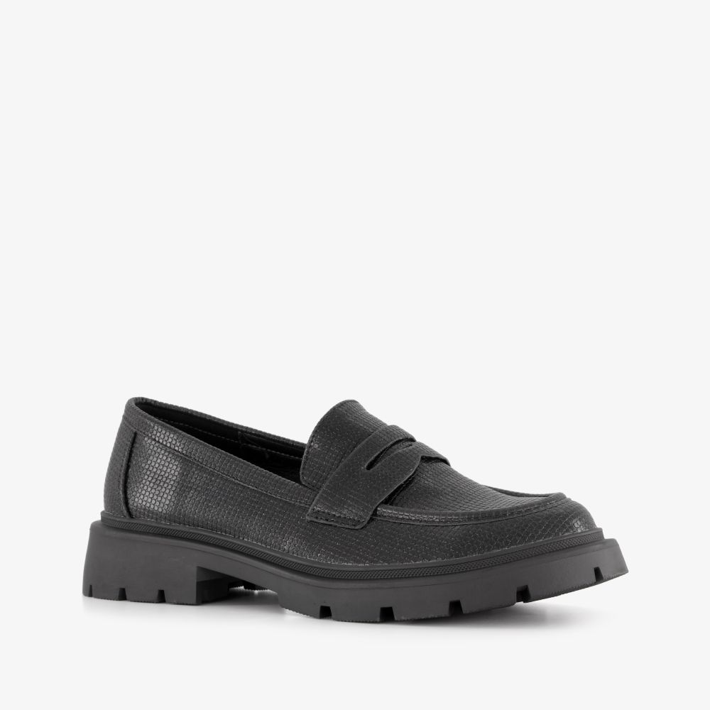 Nova dames loafers met slangenprint zwart