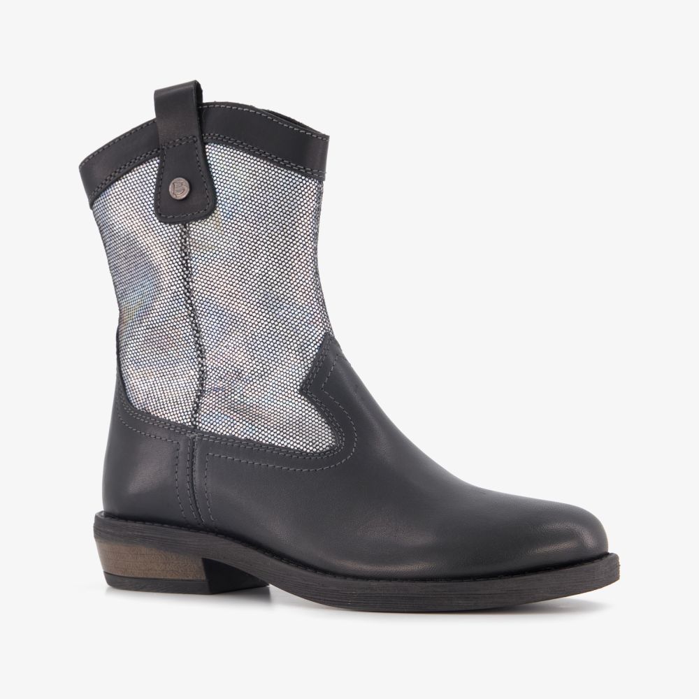 Braqeez leren meisjes western boots zwart zilver