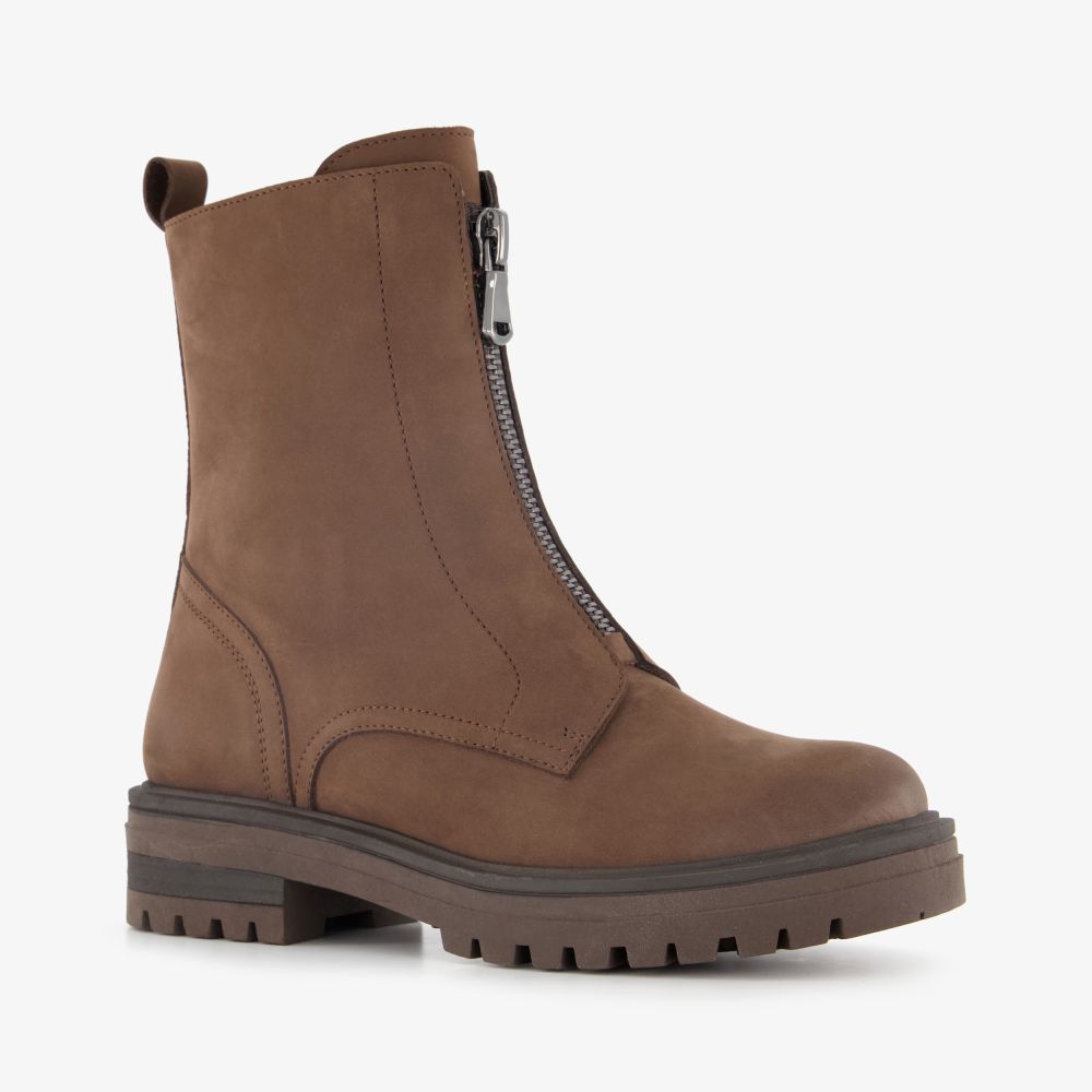 Harper leren dames boots met rits bruin