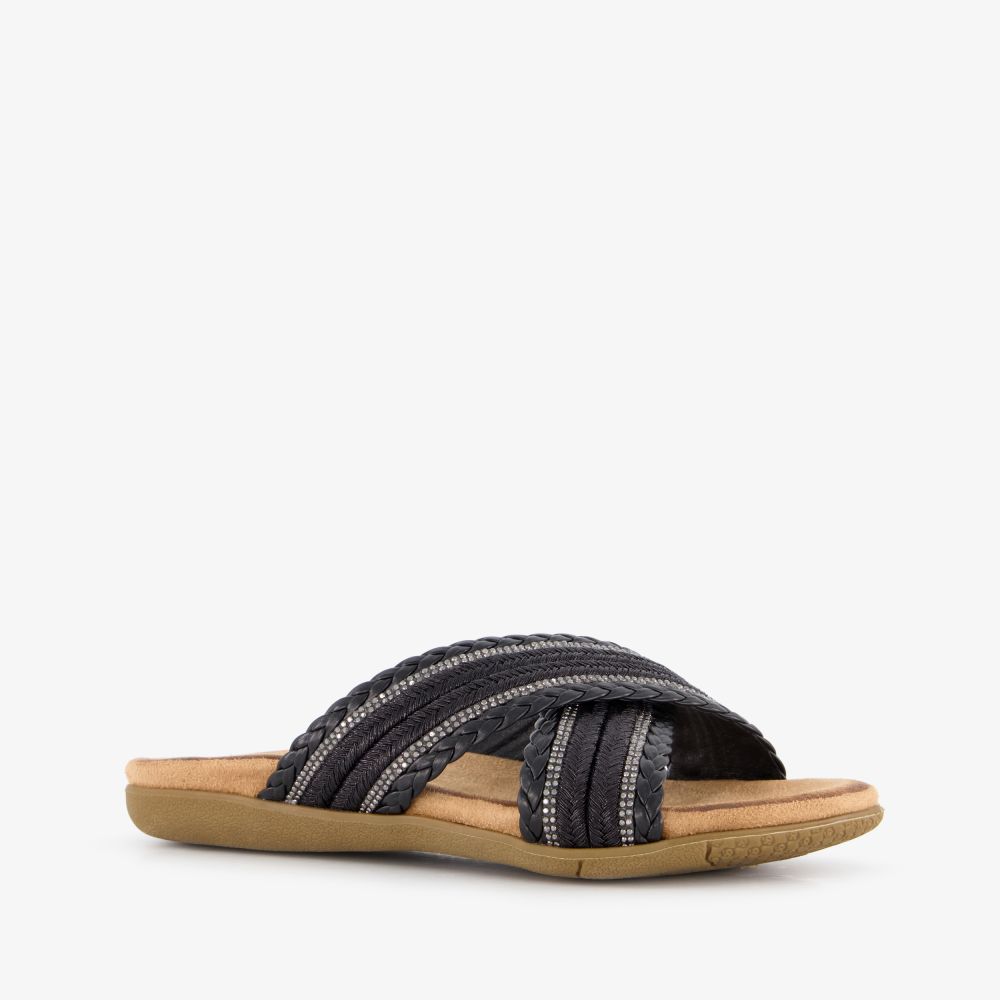 Blue Box dames slippers met strass steentjes zwart
