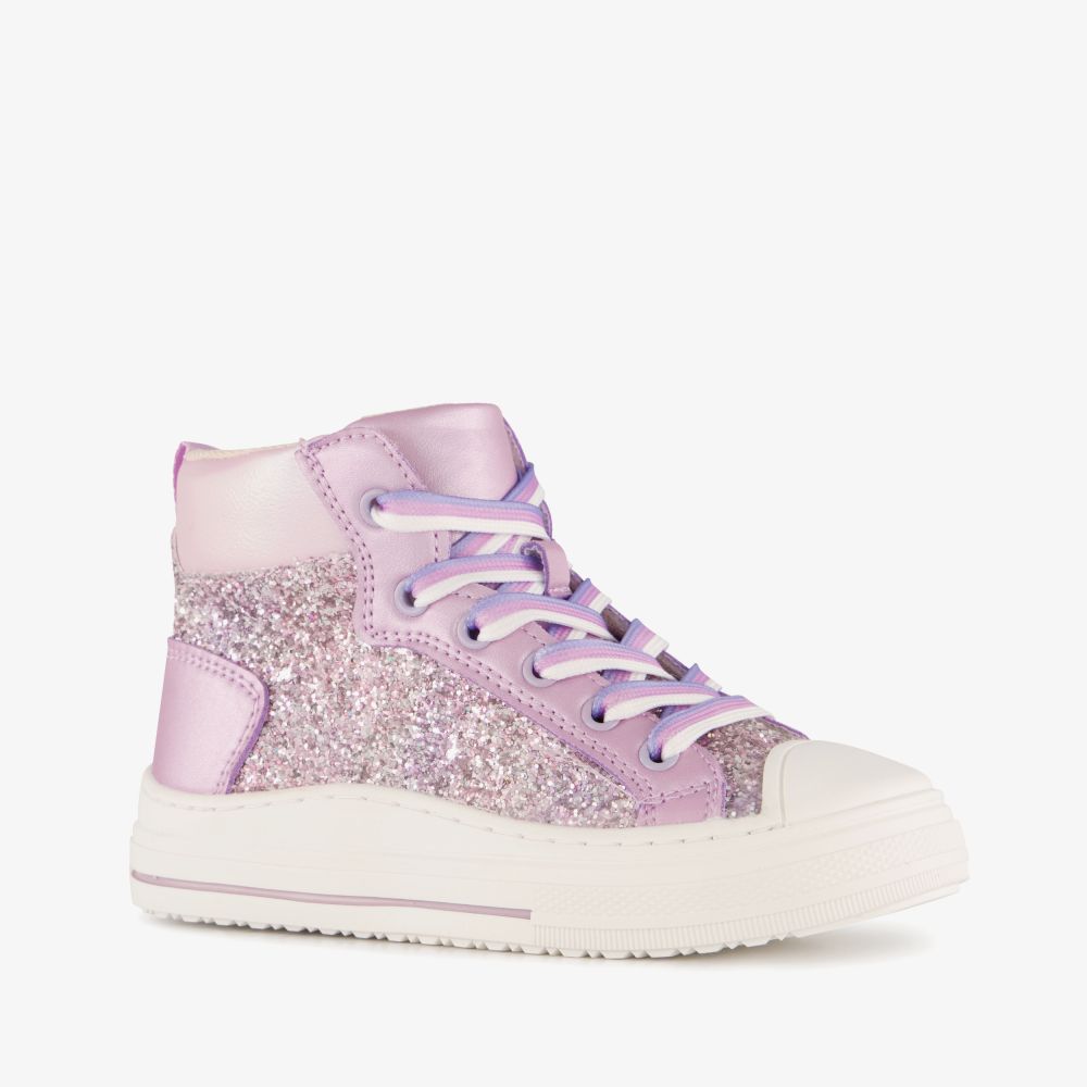 Blue Box hoge meisjes sneakers met glitters paars