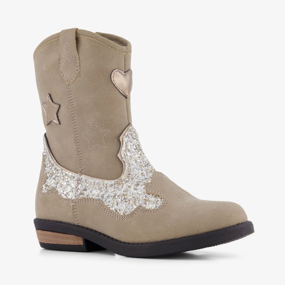 Blue Box Bleu Box meisjes western boots met glitters beige