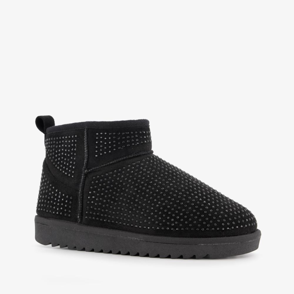 Blue Box dames enkellaarsjes met strass steentjes zwart