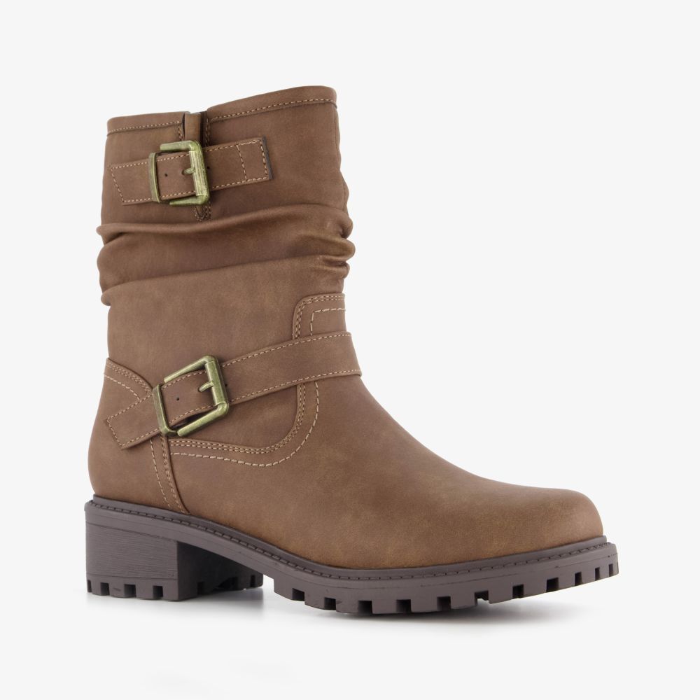 Blue Box dames biker boots cognac bruin