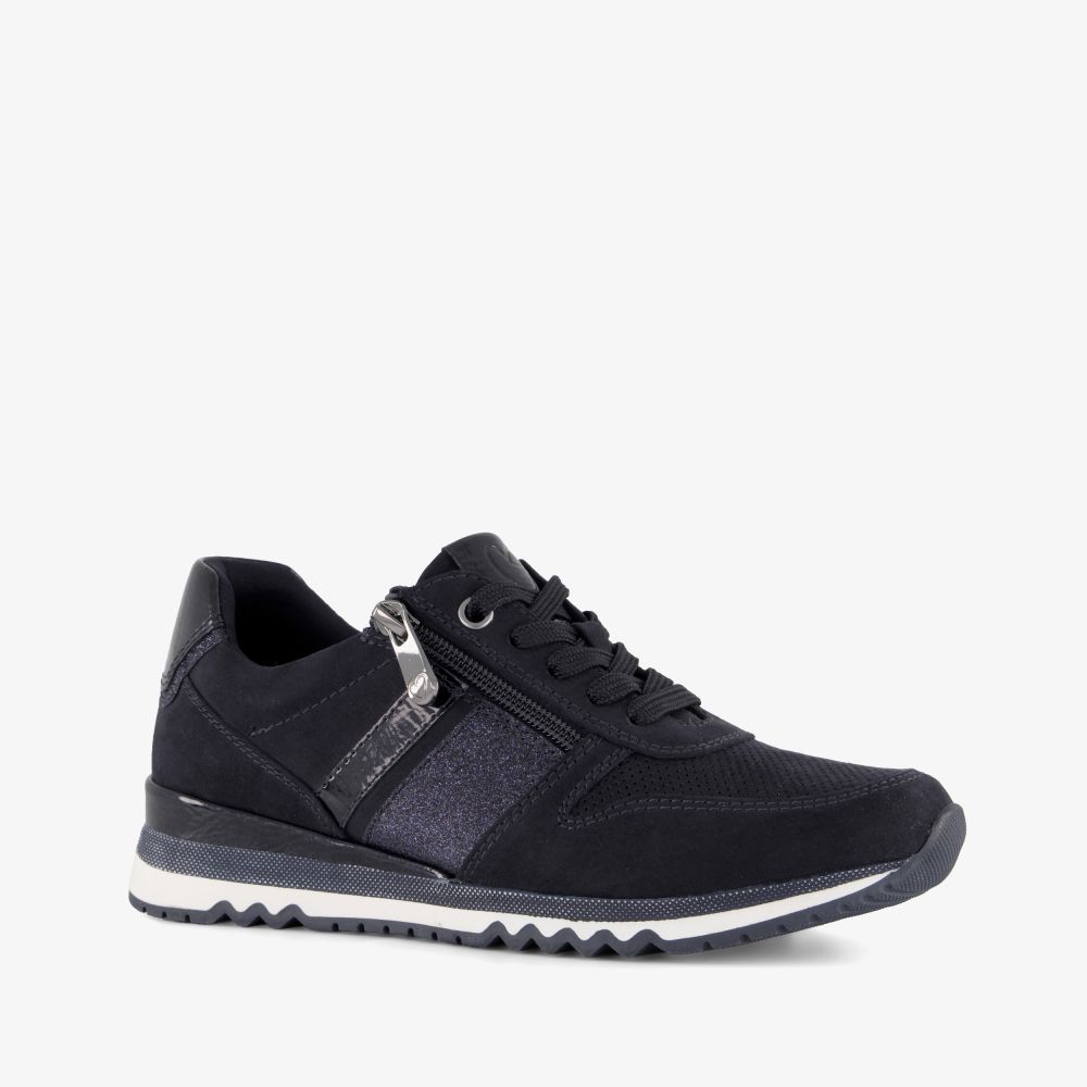 Marco Tozzi dames sneakers met glitters donkerblauw