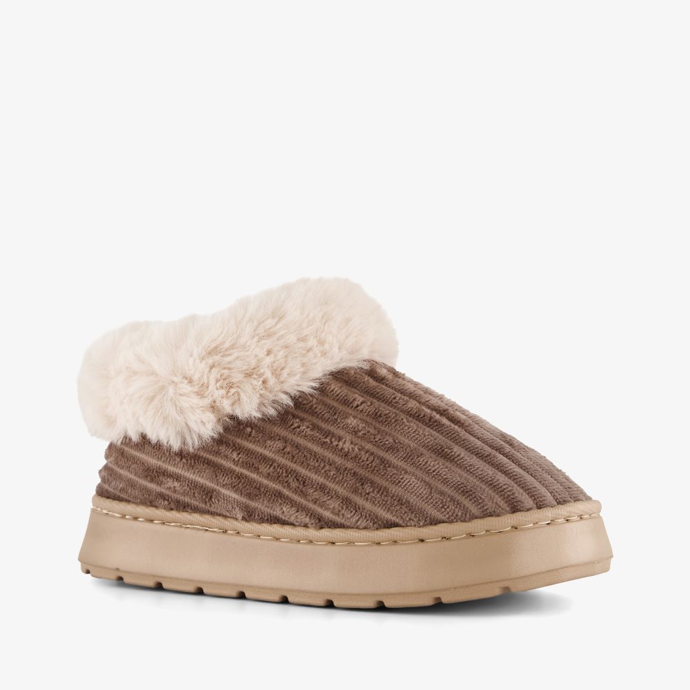 Thu!s dames pantoffels met imitatiebont bruin