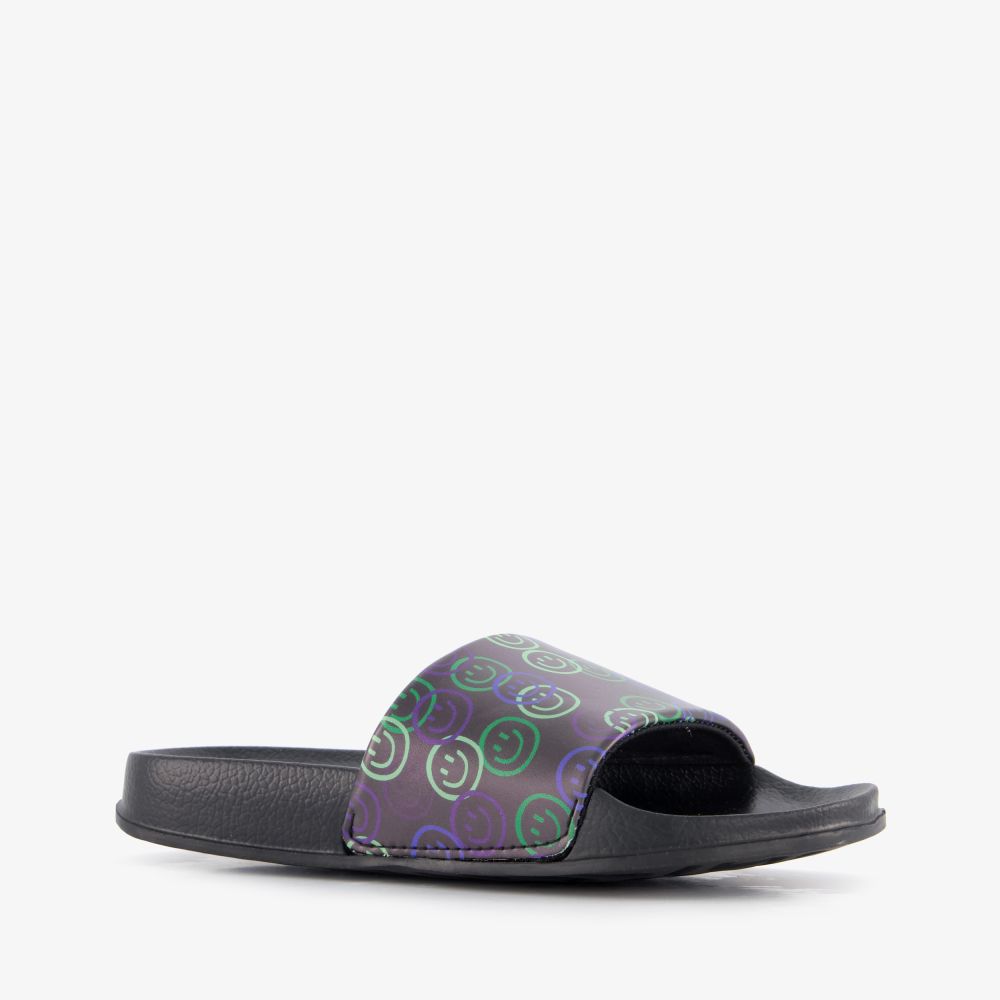 Scapino Zwarte kinder badslippers met smileys