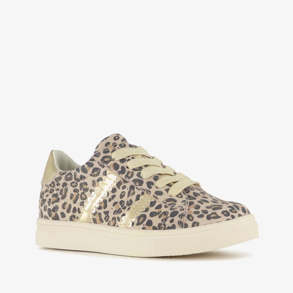 Stap suède meisjes sneakers met panterprint