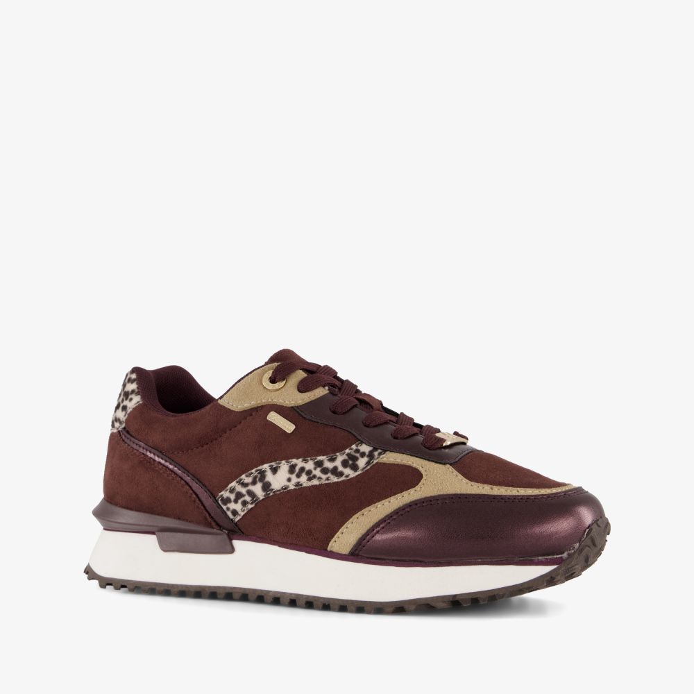 Mexx XX By Mexx dames sneakers met dierenprint bordeaux rood